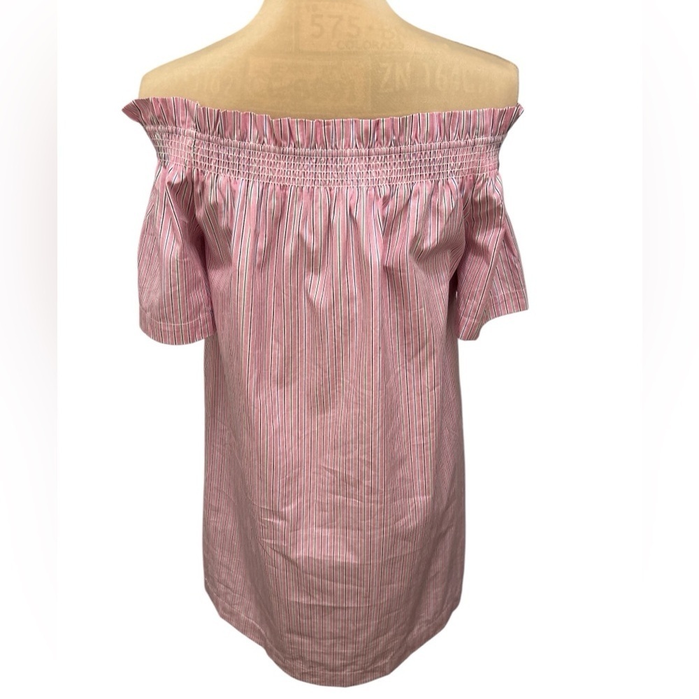 Vineyard Vines Striped Off the Shoulder Dress Medium Pink Shirred Coastal Resort - Picture 5 of 11